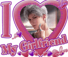 a pink heart with a picture of a man and the words i my girlfriend love