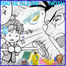 a cartoon with a man in a yellow hazmat suit and the words always wash your hands