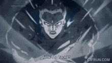 a cartoon of a man with a sword and the words tank-top tackle