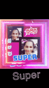 a neon sign with a picture of a woman and the words super