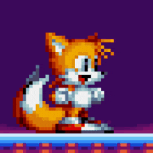 a pixel art of a fox on a blue background