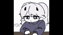 a drawing of a girl with white hair and ears crying