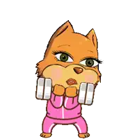 a cartoon cat is holding dumbbells in her hands