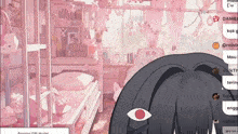 a computer screen shows a girl with a red eye and a pink background