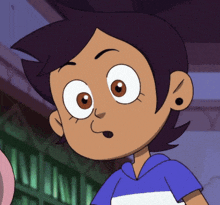 a close up of a cartoon character with big eyes