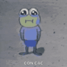 a cartoon of a frog wearing a blue shirt and blue shorts .