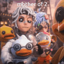 a picture of a group of stuffed animals with the words mother of 2 on the bottom