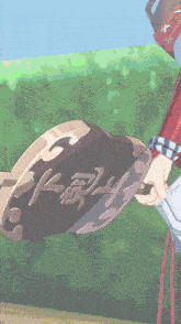 a cartoon drawing of a person holding a fan with chinese writing