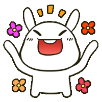 a cartoon rabbit is surrounded by flowers and has its arms in the air