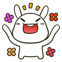 a cartoon rabbit is surrounded by flowers and has its arms in the air
