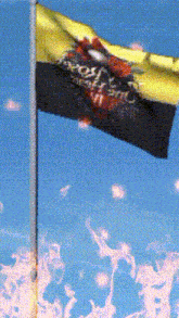 a yellow and black flag with the word freedom written on it