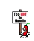 a cartoon of a chili pepper holding a sign that says `` too hot to handle '' .