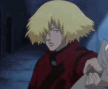 a cartoon character with blonde hair and a red shirt