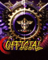 a purple and gold logo for kazoku with the words official below it