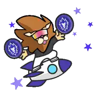 a cartoon of a lion wearing sunglasses and holding a purple coin with the word lion written on it