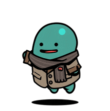 a cartoon character wearing a trench coat and scarf is floating in the air