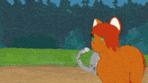 a cartoon drawing of two cats standing next to each other in a field