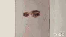 a drawing of a woman 's face is being painted with a brush and the words made in animotica are below it