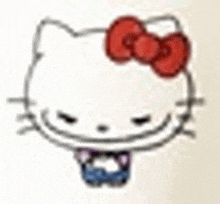 a drawing of a hello kitty head with a red bow .
