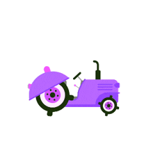 a purple tractor is on a white background with russian writing on it