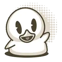 a black and white drawing of a duck with a polka dot background