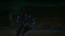 a cartoon robot is standing in the dark and looking at something