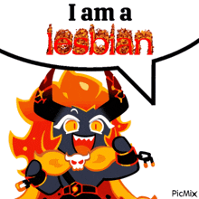 a cartoon character says i am a lesbian in a speech bubble
