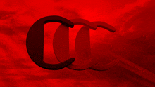 the letter c is on a red background with a cloudy sky in the background
