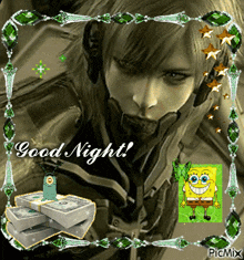 a picture of a man and spongebob with the words good night
