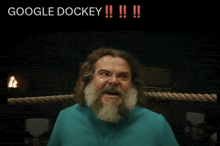 a man with a beard is in a boxing ring with the words google dokey on the bottom