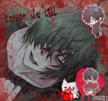 a drawing of a boy with the words towa de till written on it