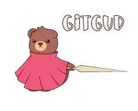 a cartoon drawing of a teddy bear holding a sword with the word gitgud above it