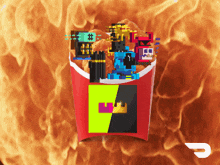 a bucket of chicken nuggets with a yellow square that says u on it