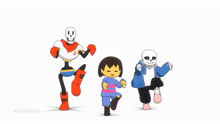 a cartoon of papyrus and sans holding hands with frisk