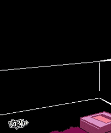 a pixel art of a silhouette of a person with a purple box in the corner