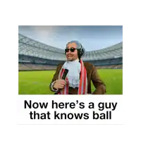 a man holding a microphone with the words now here 's a guy that knows ball on the bottom