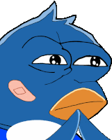 a cartoon drawing of a blue bird with a yellow beak looking at the camera