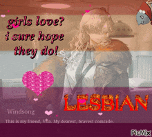 a picture of a girl with the word lesbian on it