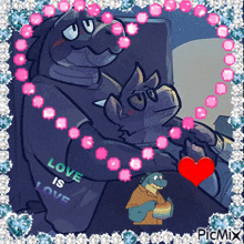 a picture of a couple of cartoon characters with the words love is love on it