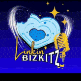 a logo for linkin bizkitz with a blue heart and a microphone