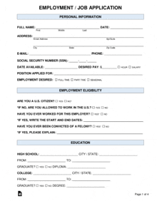 a employment / job application with a lot of information on it