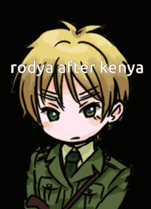 a drawing of a boy with rodya after kenya written on the bottom