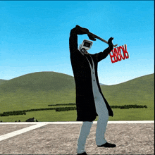 a man with a camera on his head holds up a sign that says ea808