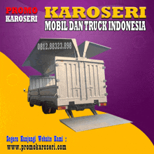 an advertisement for karoseri mobil dan truck indonesia shows a truck with its doors open