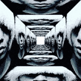 a black and white painting of a woman 's face with a square in the middle
