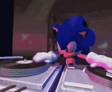 sonic the hedgehog is playing music on a turntable