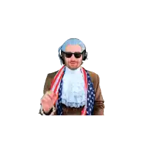 a man wearing a wig and sunglasses is waving his hand