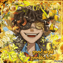 a picture of a boy with a coin in his eye and the words good night pootie bear on the bottom