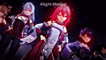 a group of anime girls are standing next to each other with the words alight motion written above them