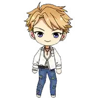 a cartoon of a boy with his eyes closed and his hands on his hips .